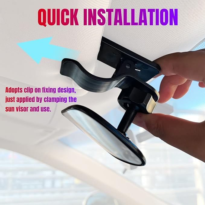 Car Interior Rearview Baby Mirror, Universal Wide Angle Convex Mirrors Clip On Mirror for Infant Toddler Child Backseat, 360° Freely Adjustable. (Black)-CubbioJoy