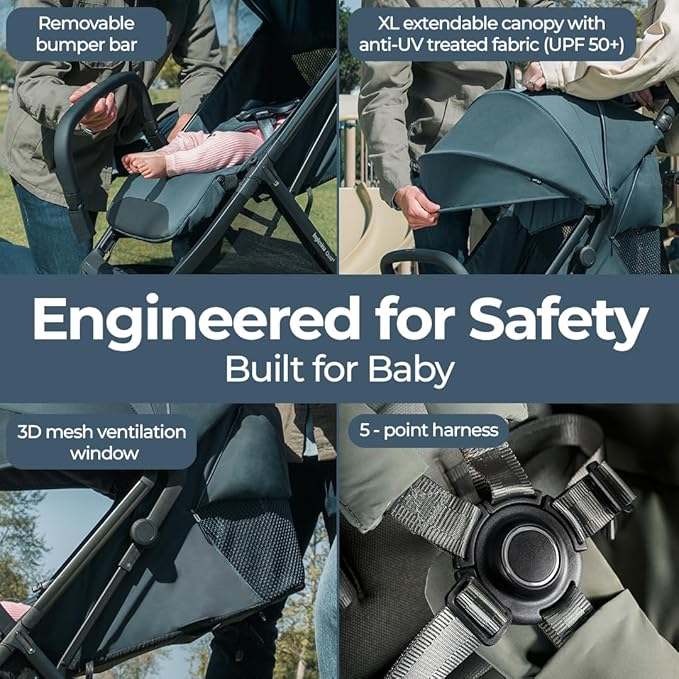 Inglesina Quid³ Stroller, Astral Blue - Compact Reclining Travel Stroller for Baby & Toddler 0-55 lbs, One Hand fold, Car seat Compatible, Airplane Overhead, Lightweight, Foldable, XL UPF 50+ Canopy-CubbioJoy