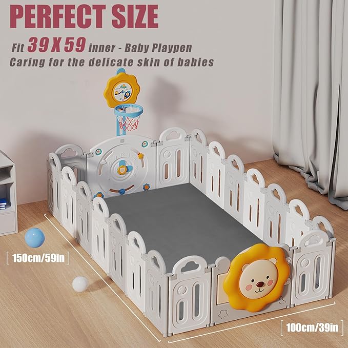 Baby Play Mat for Floor, 1.3" Thick Memory Foam Muscle Playpen Cushion, Soft Coral Velvet Tummy Time Mat with Non-Slip Backing, Water Repellent Child Nursery Rug for Toddlers, Kids (Dark Grey, 39X59)-CubbioJoy