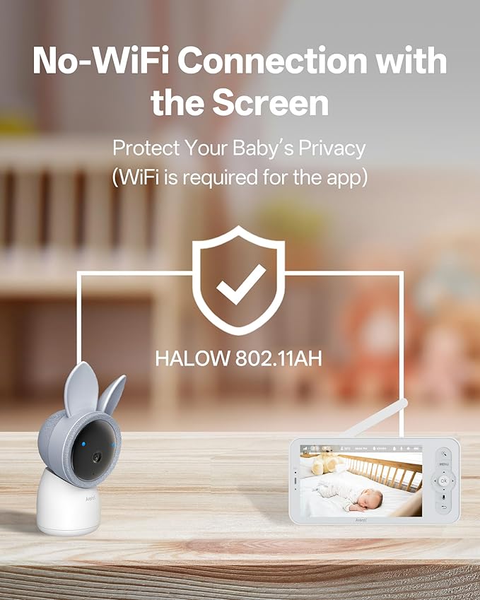 ARENTI Baby Monitor, Cry & Motion Detection, 2K Smart Baby Camera with 5-Inch Upgraded Wireless Display, Two Way Audio, Super Night Vision, Temp & Humidity Sensor, Lullabies-CubbioJoy