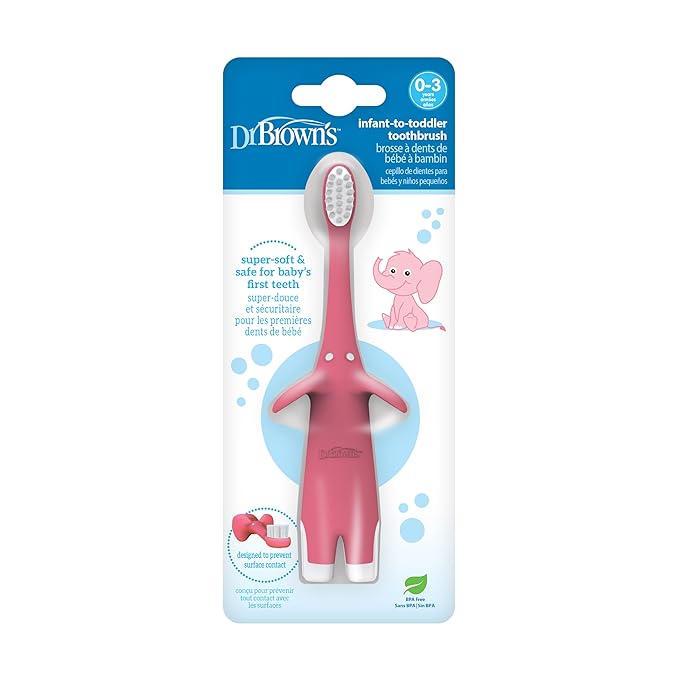 Dr. Brown's Infant-to-Toddler Toothbrush, Elephant, Pink, 0-3 Years-CubbioJoy