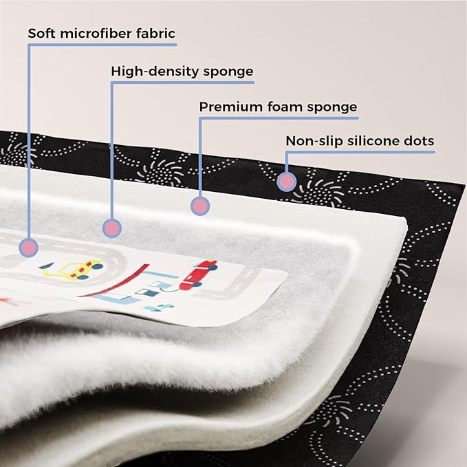 Car Portable Baby Play Mat 50x50 Playpen Mat Upgraded Thicker Baby Floor Play Mat Non-Slip Cushioned Crawling Mat Waterproof Kids Play Mat Activity Playmats for Babies Toddler Tummy Time(50x50, Car)-CubbioJoy