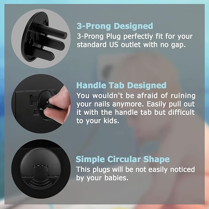 52 Pack Black Safety Outlet Covers Baby Proofing, Electrical Socket Outlet Plugs 3-Prong Child Proof for Kids House-CubbioJoy