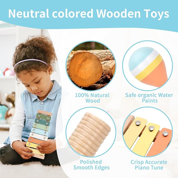 Baby Musical Instruments Set Wooden Montessori Toys for Toddlers 1-3 Percussion Instruments Set Modern Boho Music Toys for Kids Preschool Educational.-CubbioJoy