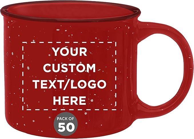 DISCOUNT PROMOS Custom Ceramic Campfire Coffee Mugs 13 oz. Set of 50, Personalized Bulk Pack - Perfect for Tea, Espresso, Cappuccino, Hot Cocoa - Red-CubbioJoy