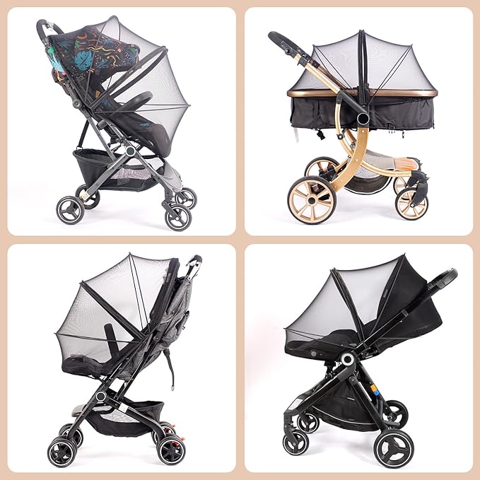 Baby Mosquito Net with Double Zipper Bassinet Stroller Cover for Baby/Stroller/Car Seat/Cradles/Carriers, Easy to Use, Visible Breathable Mesh, Keep Insects/Bugs/Cats Out, Black-CubbioJoy