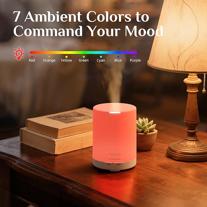 ASAKUKI Essential Oil Diffuser, 5-in-1 Quiet Humidifier, Home Fragrance Aroma Diffuser with 7 LED Color Changing Light and Auto-Off Switch (Pure White)-CubbioJoy
