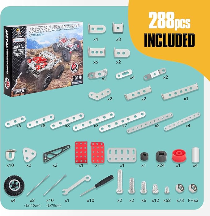 6-in-1 STEM Kit - Engineering Metal Truck, Airplane and Sports Car Excavator Toy for Boys 8-12 - STEM Building Toys for Kids 5-7, 6-8, 8-10 Educational Toys for Kids Boys Model Kit-CubbioJoy