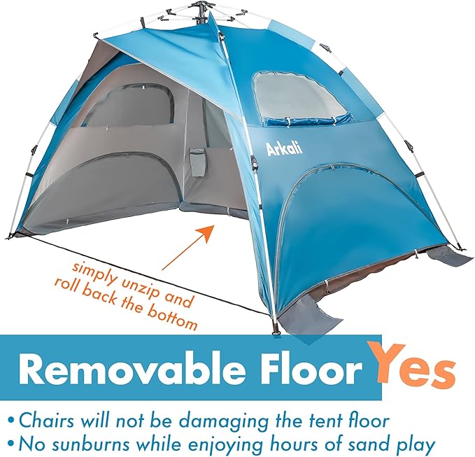 Beach Tent Pop Up Beach Sun Shade Tent with UPF 50+ UV Protection, Removable Floor Zippered Privacy & Ventilation Sun Shelter Family 3 to 4 Person-CubbioJoy