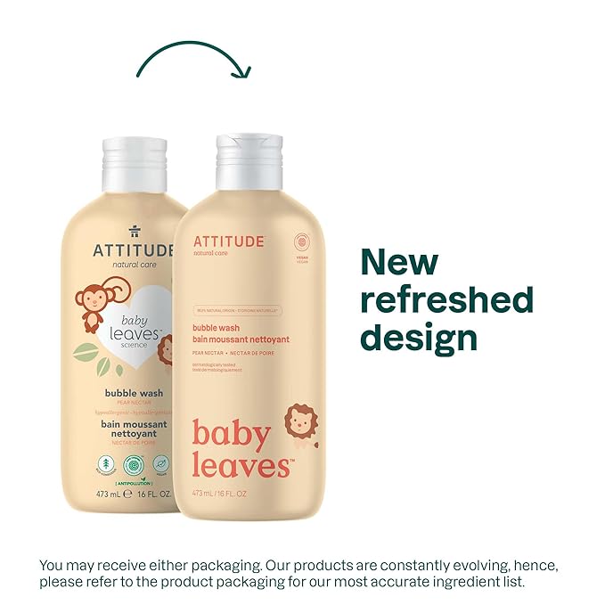 ATTITUDE Bubble Body Wash for Baby, EWG Verified, Dermatologically Tested, Plant and Mineral-Based, Vegan, Pear Nectar, 16 Fl Oz-CubbioJoy