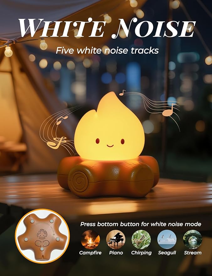 3pcs Cozy Campfire Nightlight Kits, Soothing Nature Sounds, White Noise Night Light for Baby Adult, Rechargeable, Cute Flame Lamp, Best Gift for Kids Bedrooms Camping Trips-CubbioJoy