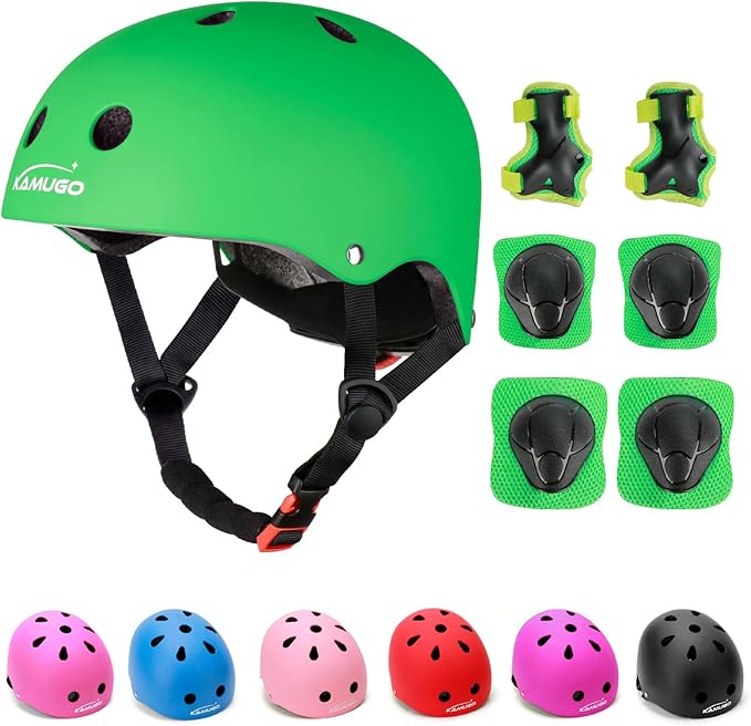 KAMUGO Kids Adjustable Helmet, with Sports Protective Gear Set Knee Elbow Wrist Pads for Toddler Age 2-8 Boys Girls, Bike Skateboard Hoverboard Scooter Rollerblading Helmet Set-CubbioJoy