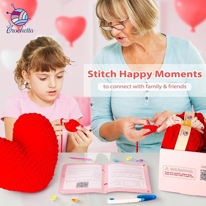 Crochetta Crochet Kit for Beginners, Crochet Kit w Step-by-Step Video Tutorials, Crochet Starter Kit Learn to Crochet Kits for Adults Kids Beginners, Heart Crochet Kit-CubbioJoy