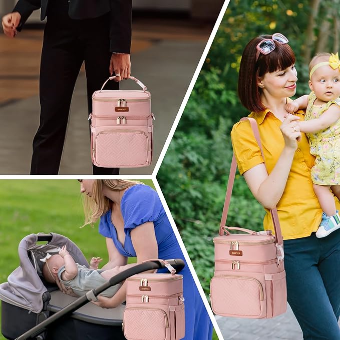 Insulated Breastmilk Cooler Bag with Ice Pack - Holds 6x9oz Bottles, Leakproof Double Layer, Baby Bottle Cooler Bag with Adjustable Strap for Nursing Moms, Daycare & Travel-CubbioJoy