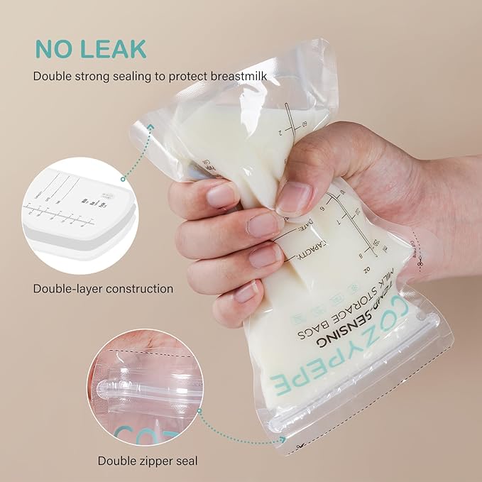 200 Pcs Breastmilk Storage Bags, 8oz Breast Milk Storing Bag with Pour Spout, Temperature-Sensing Color Change Milk Bag for Convenient Breastfeeding, No Leak Presterilized for Freezer-CubbioJoy