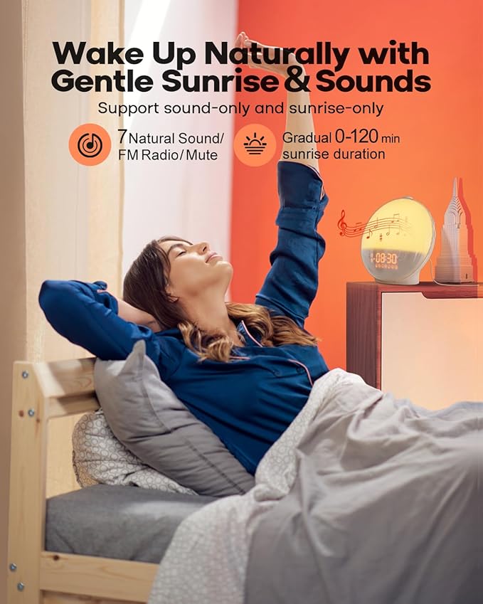 Dekala Sunrise Alarm Clock, Wake Up Light, Smart APP Control, Sundown Sleep Sound Machine, Dual Alarms, FM Radio, Natural Alarm Sounds, Alarm Clock for Heavy Sleepers Kids Adults, Ideal Gift-CubbioJoy