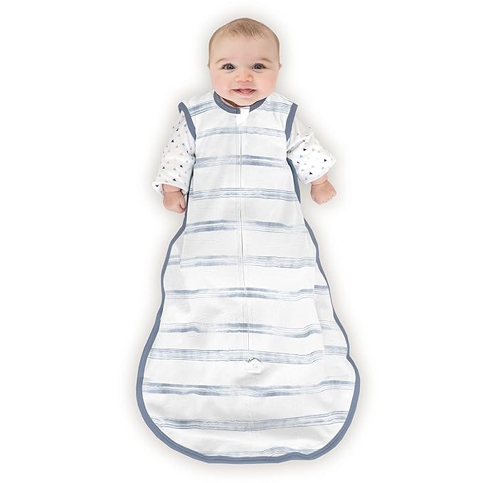 Amazing Baby Cotton Muslin Sleeping Sack, for Baby Boy or Girl, Wearable Blanket with 2-Way Zipper, Watercolor Stripes, Denim, Medium (6-12 Month)-CubbioJoy