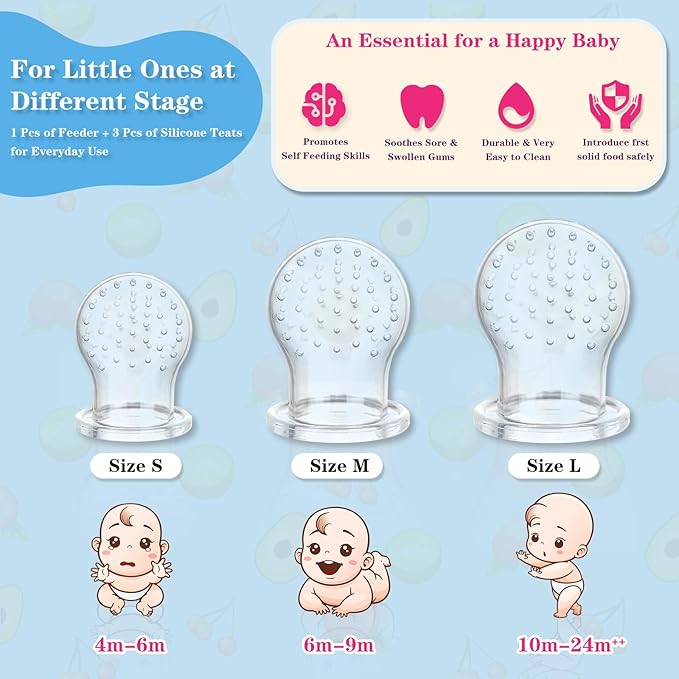 Baby Fruit Feeder, Frozen Teething Toys for Babies, Teether Pacifier with 3 Extra Teats, Eating Essentials, BPA Free Baby Feeding Supplies (Lavender)-CubbioJoy