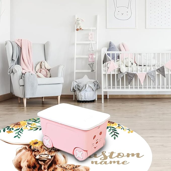 Custom Nursery Crib Bedding Set: Personalized Name 4 Piece Yellow Highland Cattle Design Baby Crib Sets for Girls - Toddler Double Layer Blanket Set, Comfortable Crib Bed Sheets for Baby Toddlers-CubbioJoy