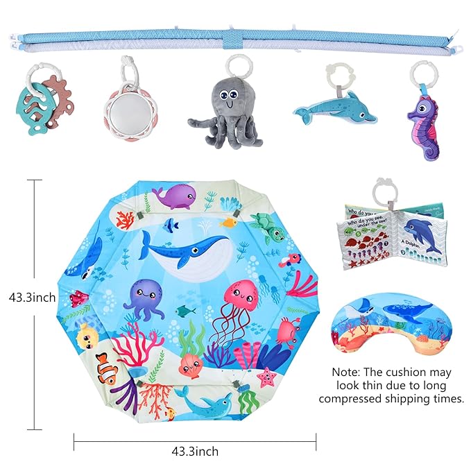 Baby Gym Play Mat, 8-in-1 Tummy Time Mat & Activity Gym, Washable Ball Pit, Infant Play Mat with Detachable Toys for Sensory Exploration and Motor Skill Development-CubbioJoy