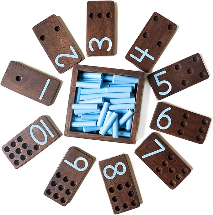 Counting Peg Board - Montessori Math and Numbers for Kids - Wooden Math Manipulatives Materials - Dark Walnut Stain-CubbioJoy