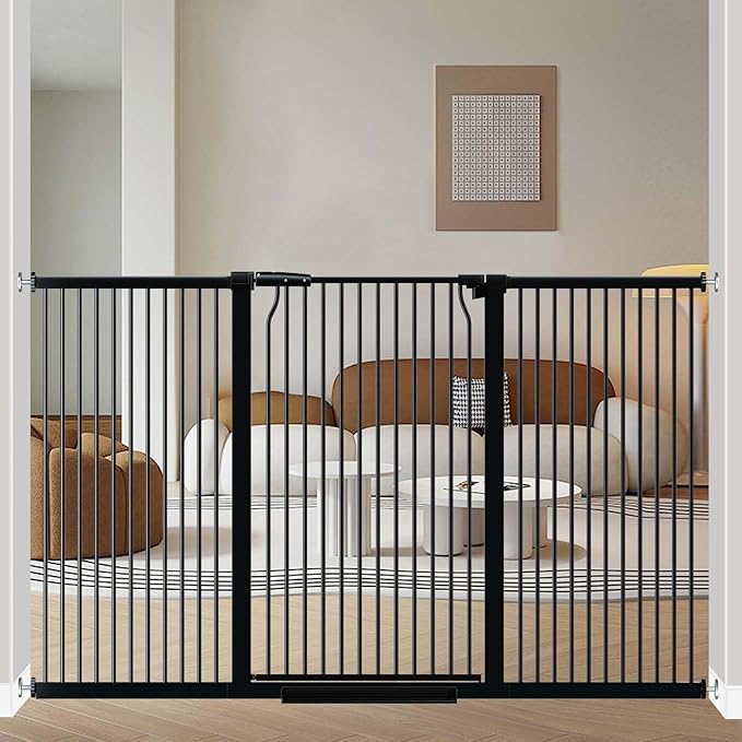 40.5" Extra Tall Baby Gate for Stairs, 68.5"-72.2" Extra Wide Long Dog Gate for The House, Safety Child Gate Easy Walk Thru Indoor, Metal Auto Close Pressure Mount Pet Gate for Doorways Hallway, Black-CubbioJoy