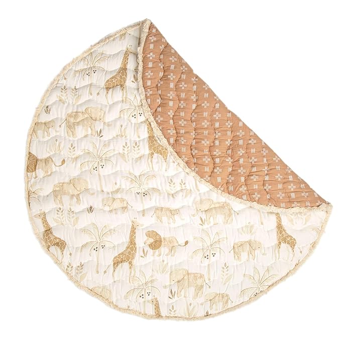 Crane Baby Safari Baby Tummy Time Activity Mat 40"X40", Reversible Floor Play Mat for Boys and Girls, Jungle Nursery Decor-CubbioJoy