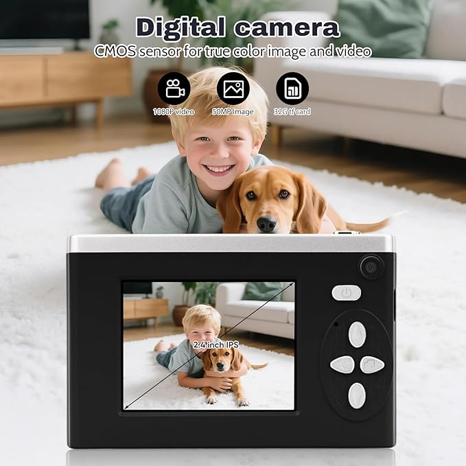 Digital Camera FHD 1080P Video & 8X Digital Zoom - Compact Point and Shoot Digital Camera with 2.4" Screen, 800mAh Rechargeable Battery Portable Small Camera for Kids Teens Girls Boys(Black)-CubbioJoy