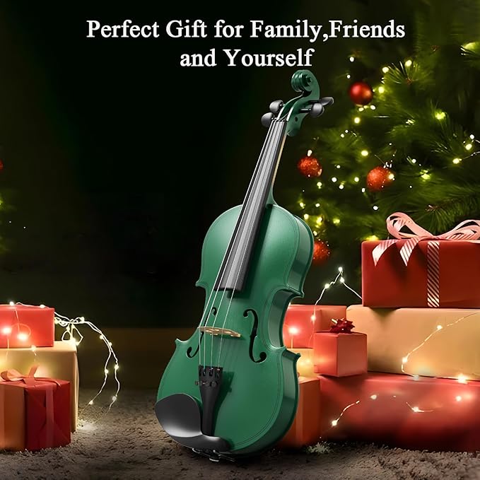4/4 Beginner Violin Kit for Adults, Complete Full Size Violin Set with Portable Case, Bow, Rosin, Green-CubbioJoy