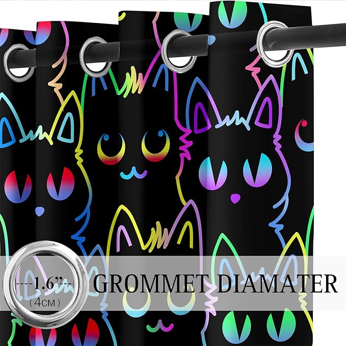Cat Blackout Curtains for Girls - 2Pcs Cute Cartoon Cat Patterns Curtain Panels for Girls Bedroom Lovely Cats Drapes Darkening Window Curtain for Living Room Bedroom, 82" x 84"-CubbioJoy