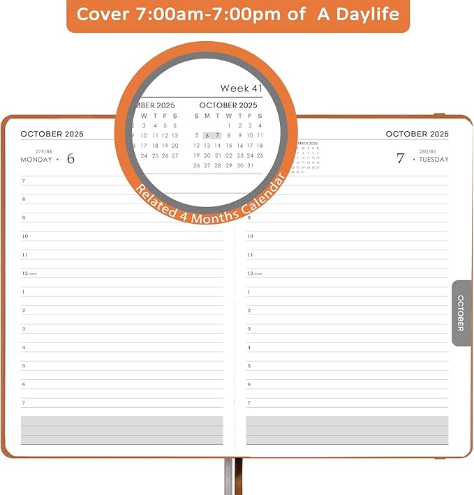 2025-2026 Appointment Book & Planner - Jul 2025 - Jun 2026, Daily Hourly Planner, 5.75" X 8.25", 60-Minute Interval, Faux Soft Leather Cover, Premium Paper, Academic Calendar with Pen Loop, Inner Pocket-CubbioJoy