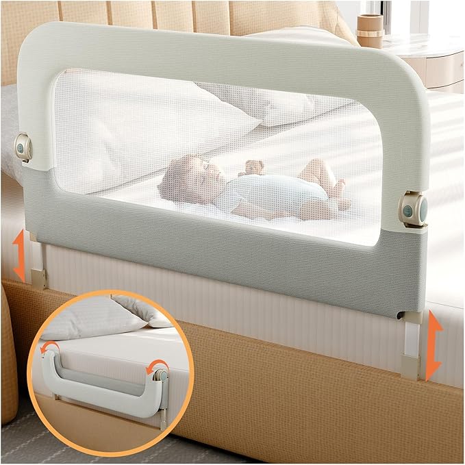 Bed Guard Rail for Toddlers - 47inch Foldable & Adjustable Height Baby Bed Safety Side Rails - Large Toddler Crib Railing Guard for Twin, Bunk, Full Size, Queen & King, Full Size Bed-CubbioJoy