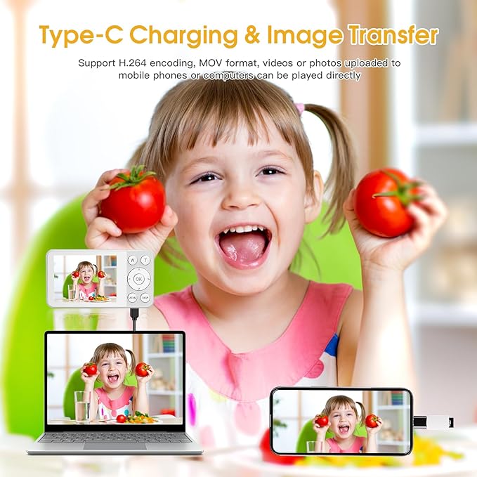 4K Digital Camera for Teens, FHD 64MP Digital Camera for Kids with 64GB SD Card, 18X Digital Zoom Cameras for Photography, Point and Shoot Video Camera for Kids, White-CubbioJoy