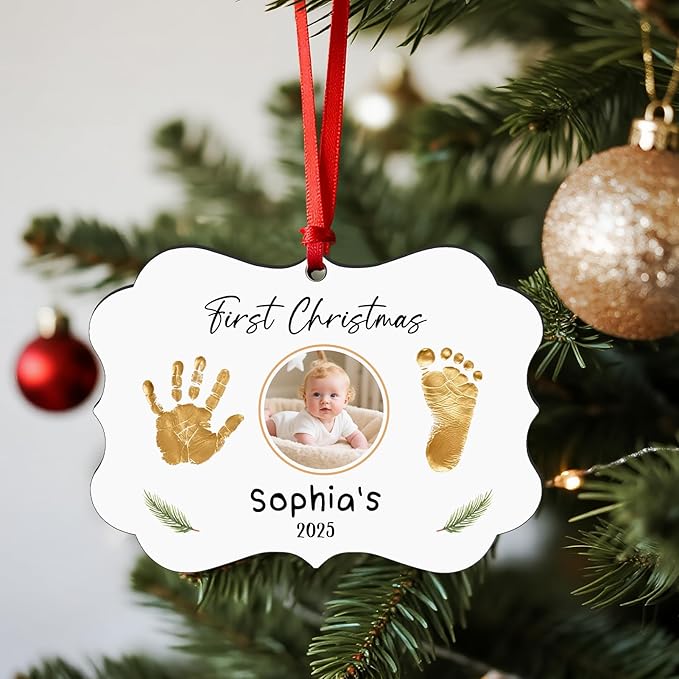 Baby Hand and Footprint Ornament - Baby Frist Christmas Ornament 2025 with Custom Photo, Name, Date - Personalized Baby Gifts, Newborn Keepsake, New Mom Gifts-CubbioJoy