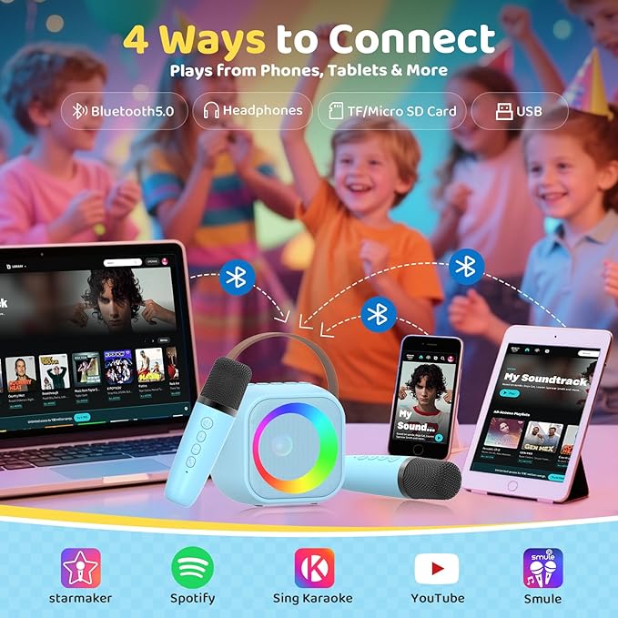 Karaoke Machine for Kids, Toys for 3-12 Years Old Girls Gifts, Kids Karaoke Microphone Machine Toy, Best Fun Christmas Birthday Gifts for 5 6 7 8 9 10 11 Years Teens Girl Boys Blue 2 Mic-CubbioJoy