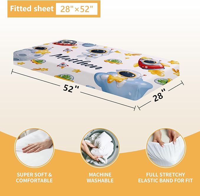 Customized Baby Bedding Set, 5 Pcs Custom Nursery Bedding Set with Baby Name, Double Layer Crib Set for Girls Boys, Personalized Gifts for Toddlers Infants New Parents, Space Astronaut-CubbioJoy