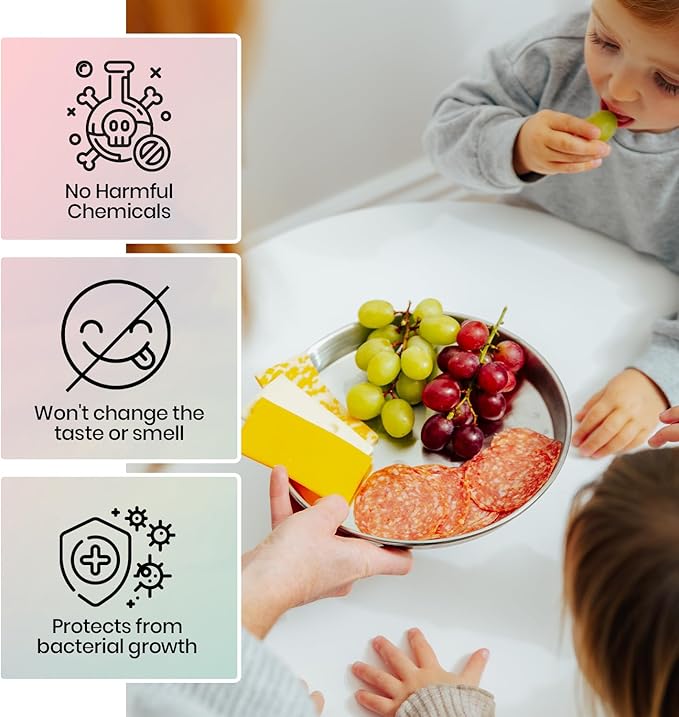 Children's 304 Stainless Steel Four (4) Piece Plate Set, 21 cm, Matte Finish, Plates for Kids, Toxin Free Stainless Steel Dinnerware Set, Non-Divided Plates, 100% BPA Free-CubbioJoy