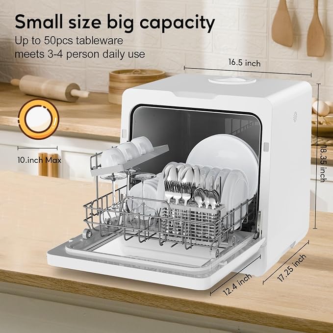 Countertop Mini Portable Dishwasher Tabletop Small Dishwasher with 5L Built-in Water Tank No HookupNeeded, Baby Care & Air-Drying Function，3 Place Set Capacity for Apartments Dorms Camping RVs-CubbioJoy