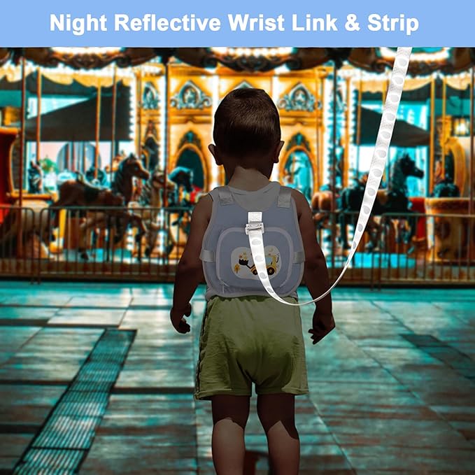 Accmor Toddler Harness Leash, Collapsible Kids Leash + Anti Lost Wrist Link for Outdoor Travel, Cute Excavator Child Walking Harness Tether Wristband Assistant Strap Belt Protector for Baby Boys-CubbioJoy