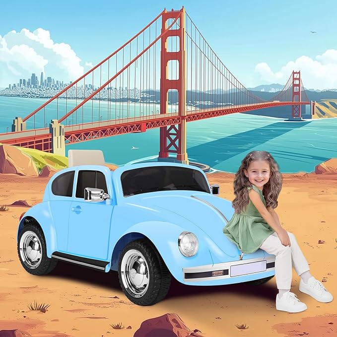 12V Kids Electric Car, Power Wheels with Remote Control, Ride on Car Toys with LED Light, 3 Speeds, Music, Blue-CubbioJoy