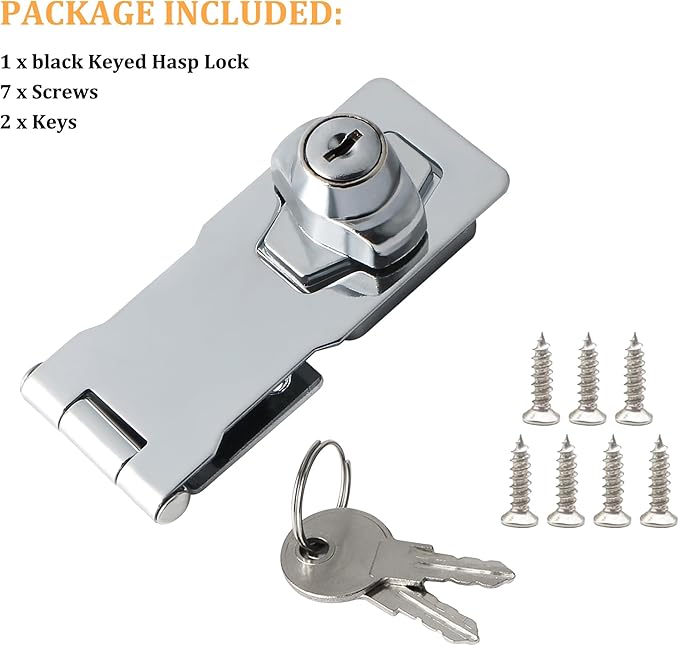 Alise Keyed Hasp Lock,4 Inch Safety Packlock Clasp Hasp Lock Latch with Lock,Door Hinge Lock with Keys Keyed Locking Hasp for Cabinets Closets Doors,Chrome-CubbioJoy