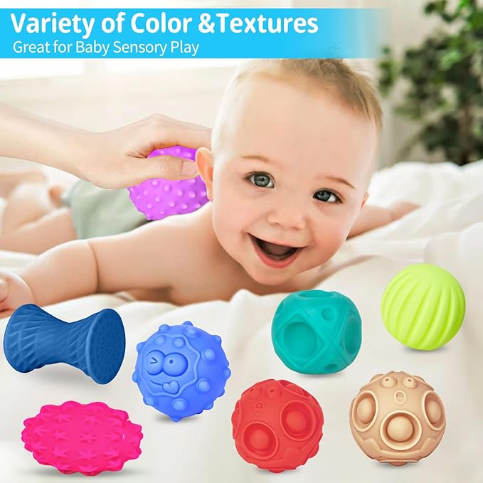 24 Pcs Sensory Balls for Toddlers, Sensory Baby Toys, Montessori Toy for Babies Squeeze, Infant Toys Soft Multi Ball Set Gifts with Bright Color Textured-CubbioJoy