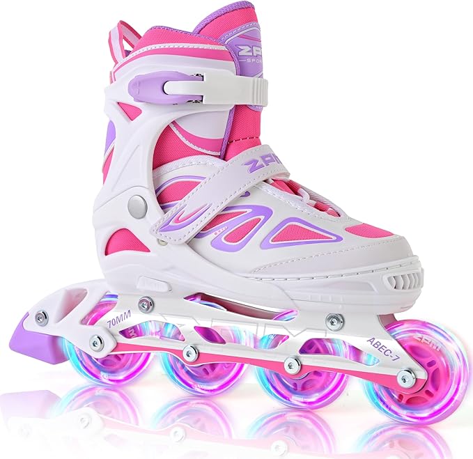 2PM SPORTS Vinal Girls Adjustable Flashing Inline Skates, All Wheels Light Up, Fun Illuminating Skates for Kids Men Adult Women and Boys-CubbioJoy