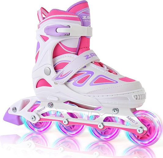 2PM SPORTS Vinal Girls Adjustable Flashing Inline Skates, All Wheels Light Up, Fun Illuminating Skates for Kids Men Adult Women and Boys-CubbioJoy