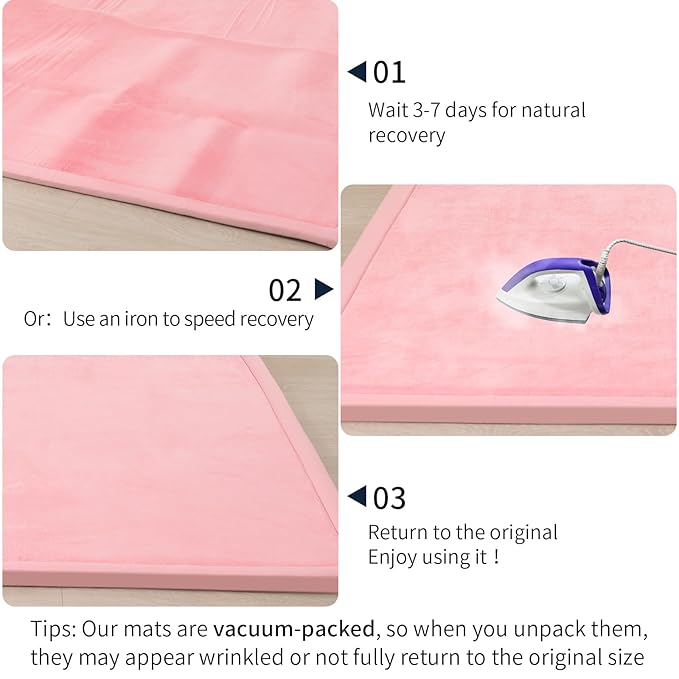 ACOMOPACK Baby Play Mat for Floor 1.3" Thick Memory Foam Play Mat 79"×118" Tummy Time Crawling with Non-Slip Bottom for Living Room,Nursery,Soft Velvet Playpen Mats for Kids,Infants（Pink）-CubbioJoy