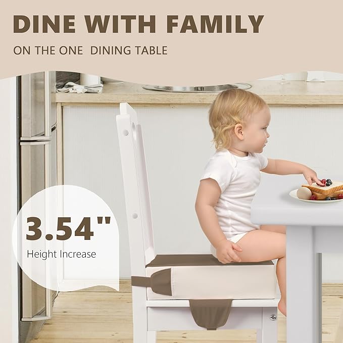 Booster Seat for Kitchen Chair with Adjustable Straps, Toddler Booster Seats for Dining Table Portable for Travel Camping Eating, Booster Cushion for Table for Baby Child Infant Kid Boy Girl-CubbioJoy