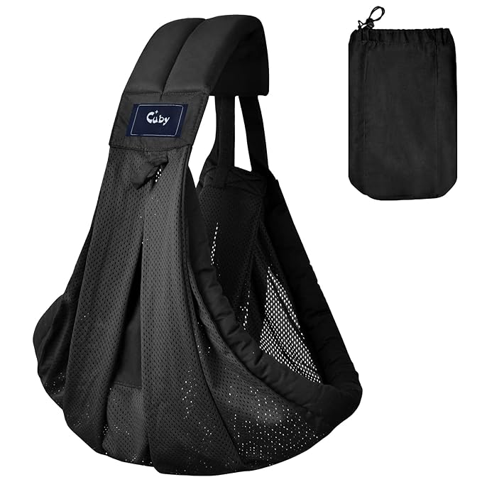 CUBY Mesh Baby Sling Carrier, Breathable Lightweight Baby Wraps Sling with Adjustable Strap Storage Bag- Easy to Wearing Front Baby Slings for Newborn Infant Toddler Carry Up to 40lbs (Black Mesh)-CubbioJoy