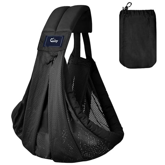 CUBY Mesh Baby Sling Carrier, Breathable Lightweight Baby Wraps Sling with Adjustable Strap Storage Bag- Easy to Wearing Front Baby Slings for Newborn Infant Toddler Carry Up to 40lbs (Black Mesh)-CubbioJoy