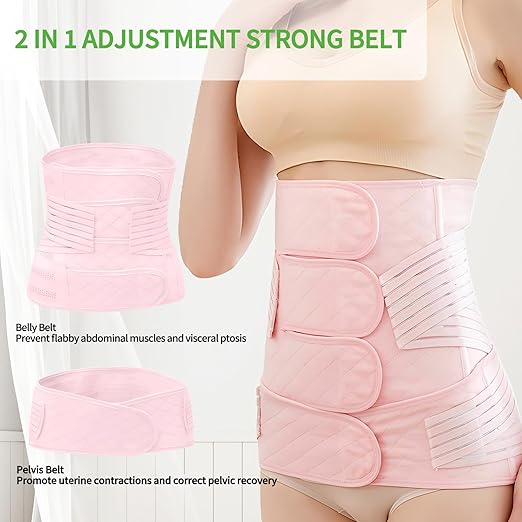 2 in 1 Postpartum Belly Band Wrap Pink, C-Section Support Belt X-Large, Post Partum Support Recovery Waist/Pelvis Belt, Hysterectomy Belly Band Binder Girdle Stomach-CubbioJoy
