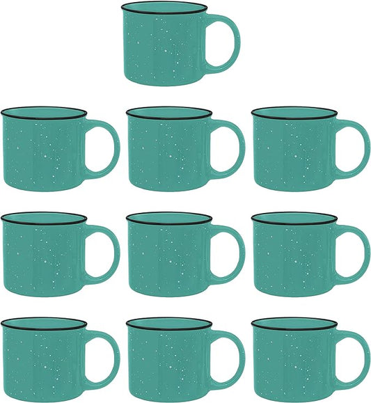 DISCOUNT PROMOS Ceramic Campfire Coffee Mugs 13 oz. Set of 10, Bulk Pack - Perfect for Tea, Espresso, Cappuccino, Hot Cocoa - Mint-CubbioJoy